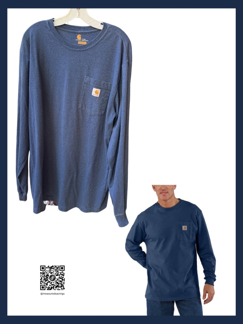 Large Tall Carhartt Original/Loose Fit - Long Sleeve Blue Shirt: K126-413 - VGC